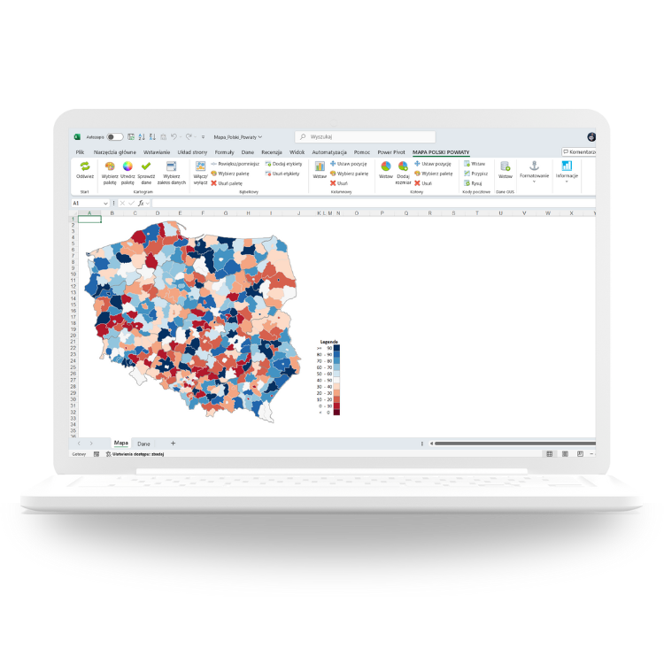 Interactive map dashboard built in Excel